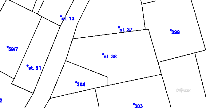 Parcela st. 38 v KÚ Doubek, Katastrální mapa