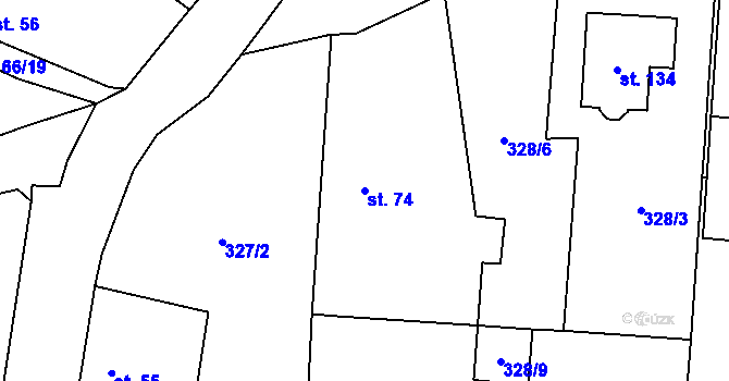 Parcela st. 74 v KÚ Doubek, Katastrální mapa
