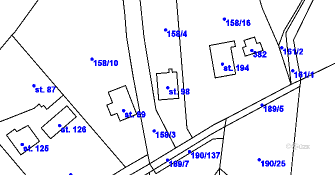 Parcela st. 98 v KÚ Doubek, Katastrální mapa