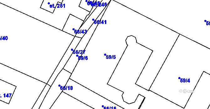 Parcela st. 59/5 v KÚ Doubek, Katastrální mapa