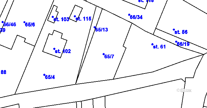 Parcela st. 65/7 v KÚ Doubek, Katastrální mapa