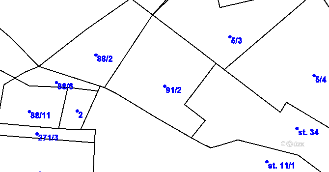Parcela st. 91/2 v KÚ Doubek, Katastrální mapa
