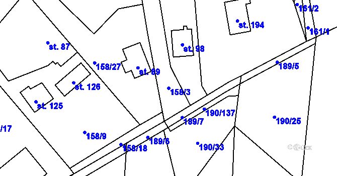 Parcela st. 158/3 v KÚ Doubek, Katastrální mapa