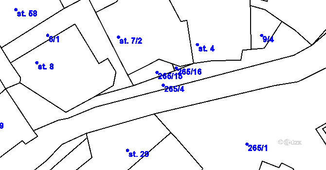 Parcela st. 265/4 v KÚ Doubek, Katastrální mapa
