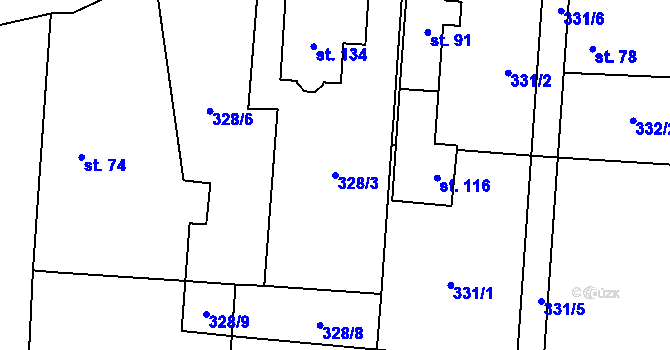 Parcela st. 328/3 v KÚ Doubek, Katastrální mapa