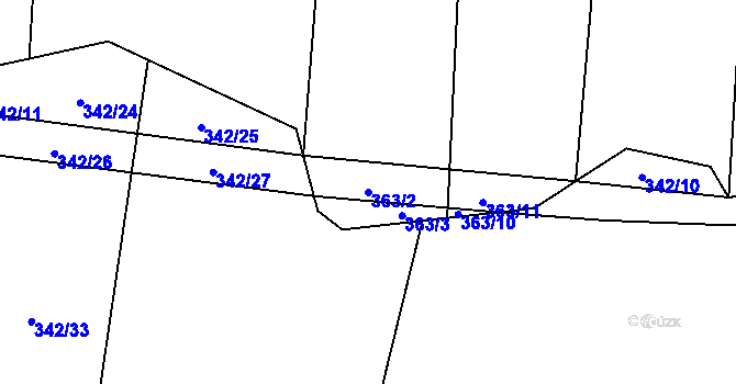 Parcela st. 363/2 v KÚ Doubek, Katastrální mapa