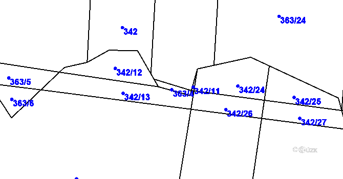 Parcela st. 363/4 v KÚ Doubek, Katastrální mapa