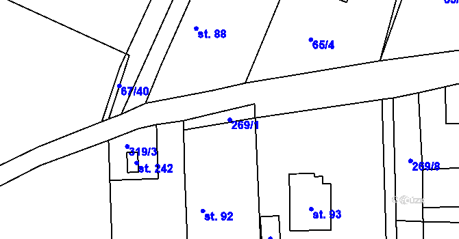 Parcela st. 269/1 v KÚ Doubek, Katastrální mapa