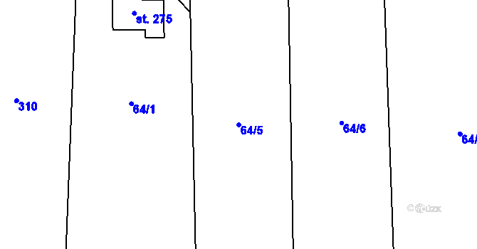Parcela st. 64/5 v KÚ Doubek, Katastrální mapa