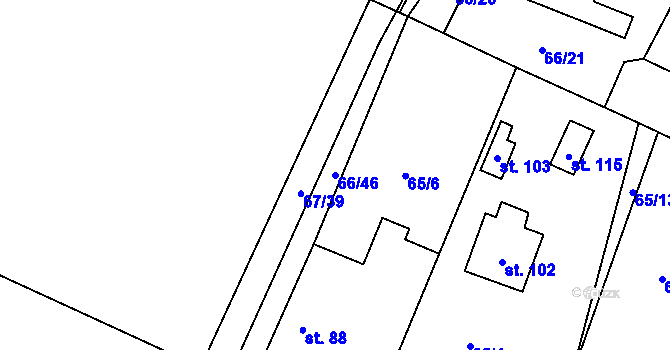 Parcela st. 66/46 v KÚ Doubek, Katastrální mapa