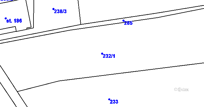 Parcela st. 232/1 v KÚ Doubek, Katastrální mapa