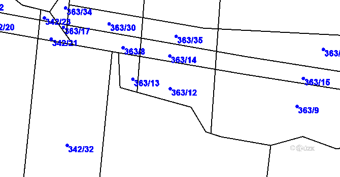 Parcela st. 363/12 v KÚ Doubek, Katastrální mapa