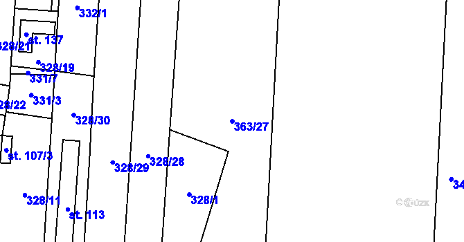 Parcela st. 363/27 v KÚ Doubek, Katastrální mapa