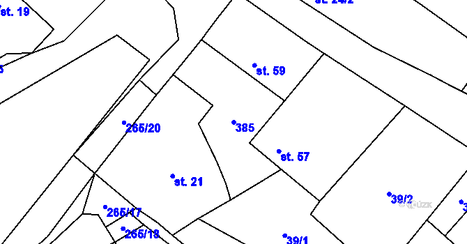 Parcela st. 385 v KÚ Doubek, Katastrální mapa