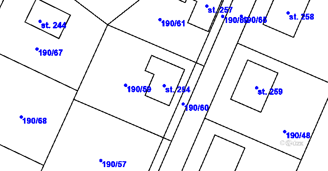 Parcela st. 254 v KÚ Doubek, Katastrální mapa