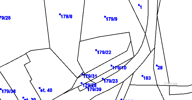 Parcela st. 179/22 v KÚ Cihelny, Katastrální mapa