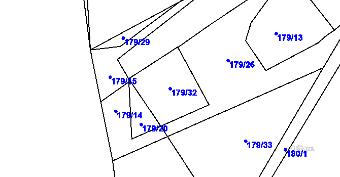 Parcela st. 179/32 v KÚ Cihelny, Katastrální mapa