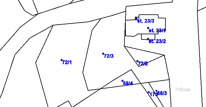 Parcela st. 72/3 v KÚ Cihelny, Katastrální mapa