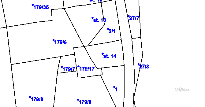 Parcela st. 14 v KÚ Cihelny, Katastrální mapa