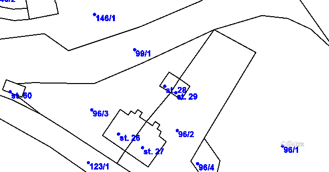 Parcela st. 28 v KÚ Cihelny, Katastrální mapa