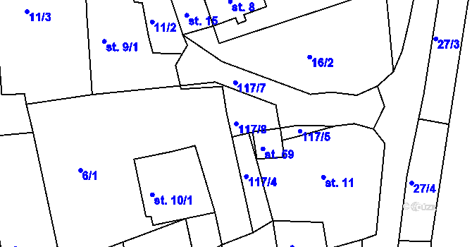 Parcela st. 117/8 v KÚ Cihelny, Katastrální mapa