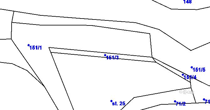Parcela st. 151/3 v KÚ Cihelny, Katastrální mapa