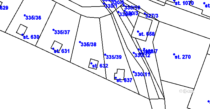 Parcela st. 335/39 v KÚ Doubí u Karlových Var, Katastrální mapa