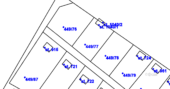 Parcela st. 449/77 v KÚ Doubí u Karlových Var, Katastrální mapa