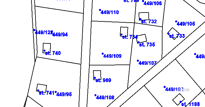 Parcela st. 449/109 v KÚ Doubí u Karlových Var, Katastrální mapa