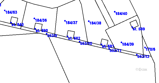 Parcela st. 553/10 v KÚ Doubí u Karlových Var, Katastrální mapa