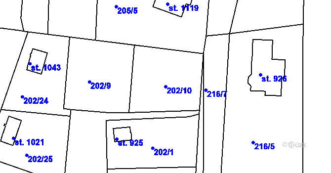 Parcela st. 202/10 v KÚ Doubí u Karlových Var, Katastrální mapa