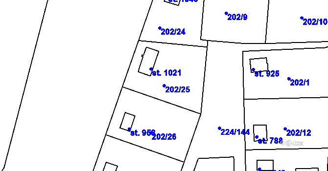 Parcela st. 202/25 v KÚ Doubí u Karlových Var, Katastrální mapa