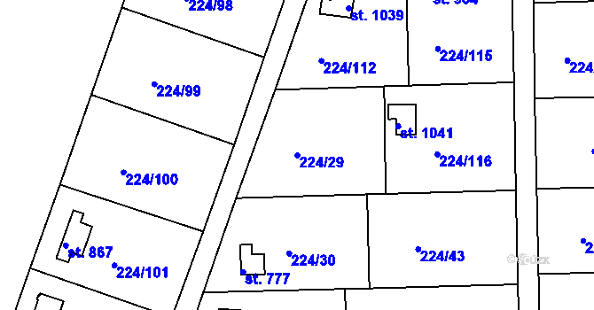 Parcela st. 224/29 v KÚ Doubí u Karlových Var, Katastrální mapa