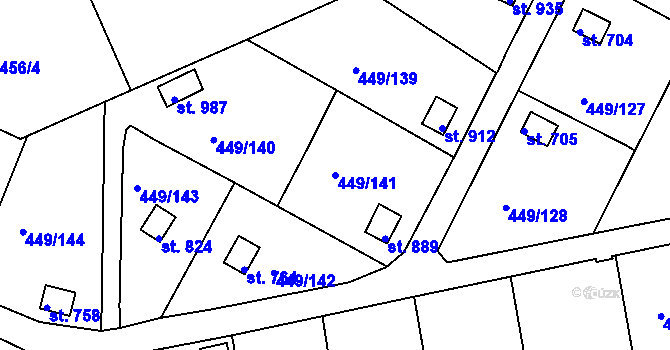 Parcela st. 449/141 v KÚ Doubí u Karlových Var, Katastrální mapa