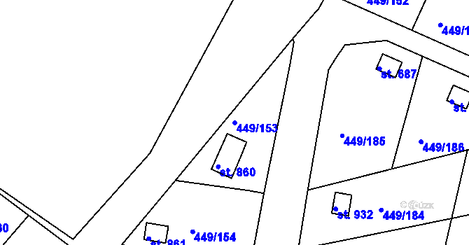 Parcela st. 449/153 v KÚ Doubí u Karlových Var, Katastrální mapa