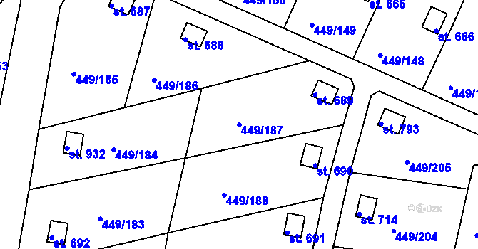 Parcela st. 449/187 v KÚ Doubí u Karlových Var, Katastrální mapa
