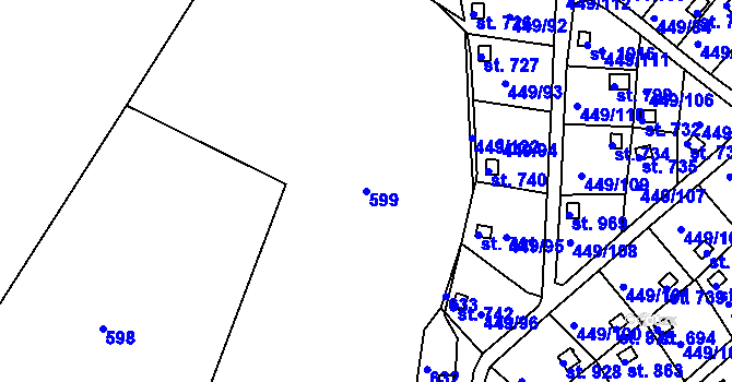 Parcela st. 599 v KÚ Doubí u Karlových Var, Katastrální mapa