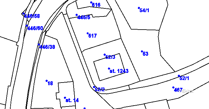 Parcela st. 52/3 v KÚ Doubí u Karlových Var, Katastrální mapa