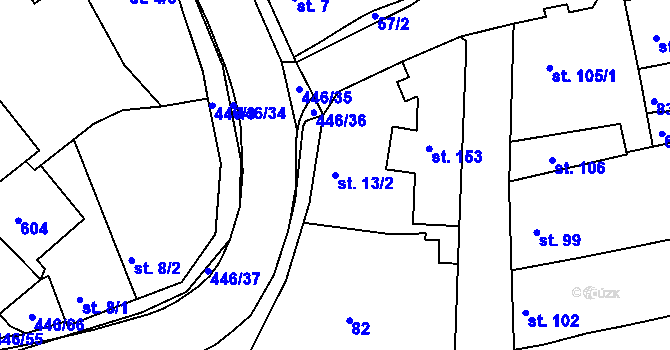 Parcela st. 13/2 v KÚ Doubí u Karlových Var, Katastrální mapa