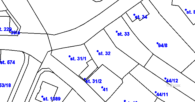 Parcela st. 32 v KÚ Doubí u Karlových Var, Katastrální mapa