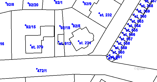 Parcela st. 231 v KÚ Doubí u Karlových Var, Katastrální mapa
