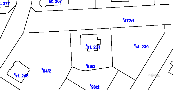Parcela st. 233 v KÚ Doubí u Karlových Var, Katastrální mapa