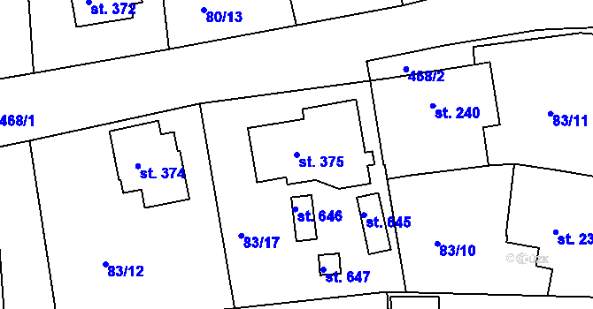 Parcela st. 375 v KÚ Doubí u Karlových Var, Katastrální mapa