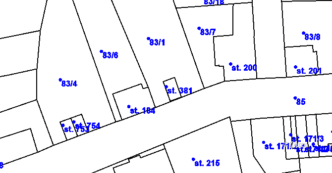 Parcela st. 381 v KÚ Doubí u Karlových Var, Katastrální mapa