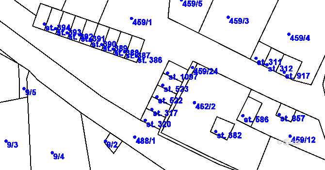 Parcela st. 523 v KÚ Doubí u Karlových Var, Katastrální mapa