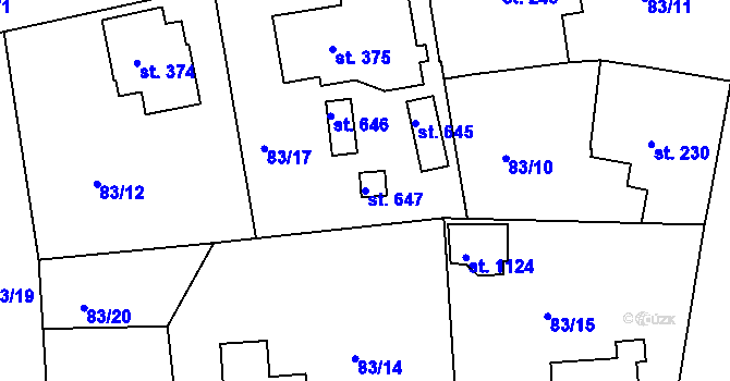 Parcela st. 647 v KÚ Doubí u Karlových Var, Katastrální mapa