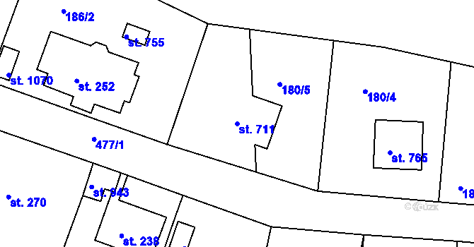 Parcela st. 711 v KÚ Doubí u Karlových Var, Katastrální mapa