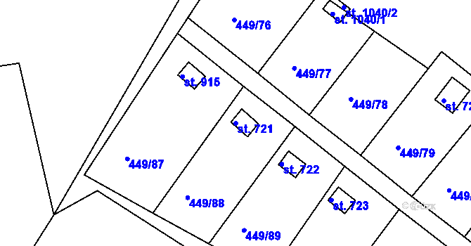 Parcela st. 721 v KÚ Doubí u Karlových Var, Katastrální mapa