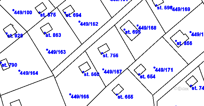 Parcela st. 756 v KÚ Doubí u Karlových Var, Katastrální mapa