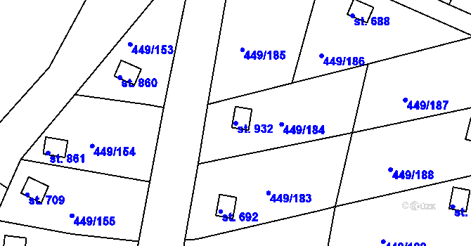 Parcela st. 932 v KÚ Doubí u Karlových Var, Katastrální mapa